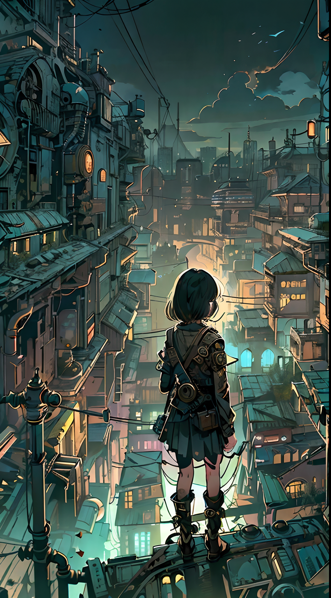 AI generated: Stable Diffusion prompt: In a dystopia, A young girl wanders into a post ap... (Stable Diffusion - Concept Art)