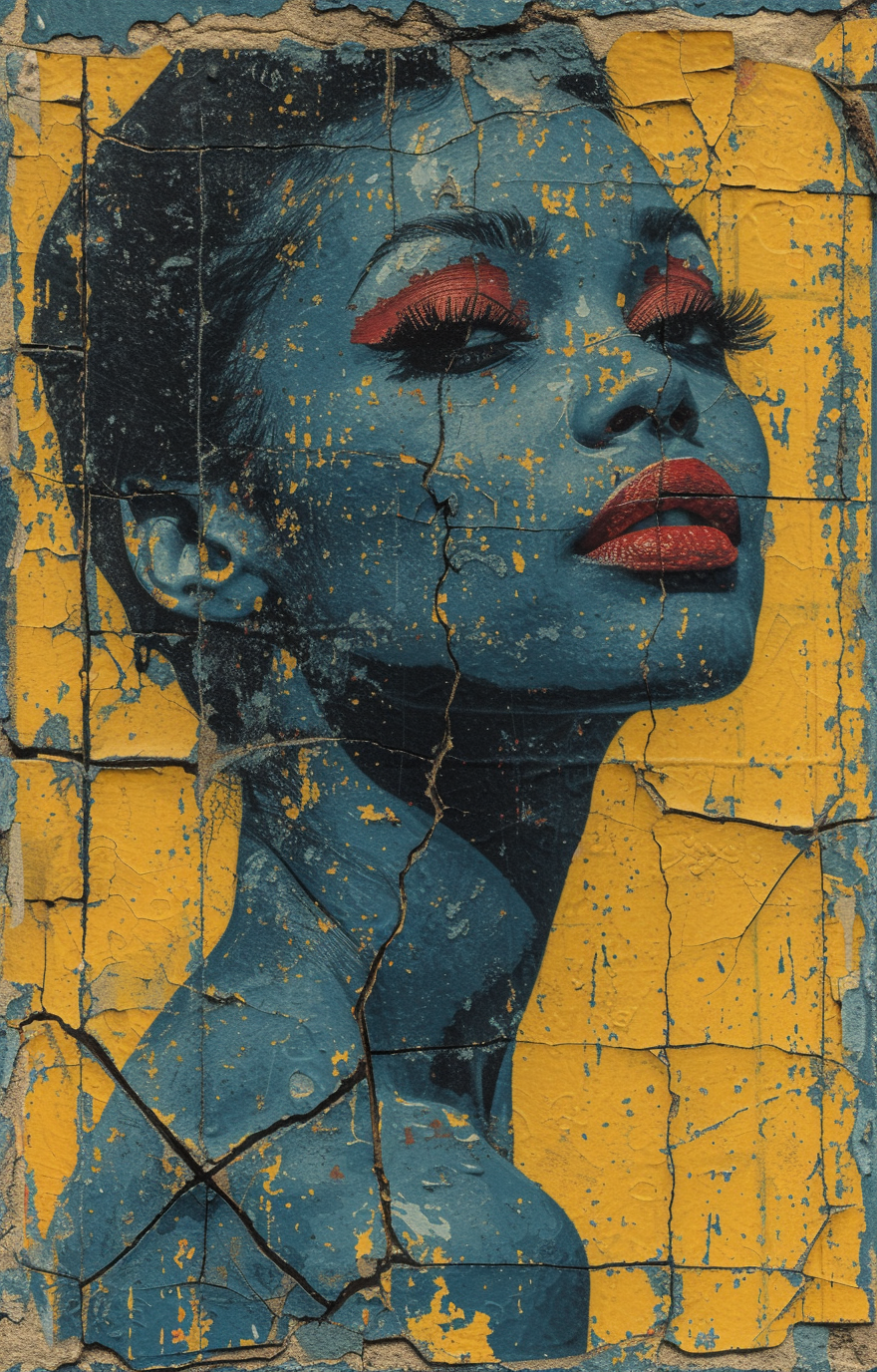 Midjourney prompt: a woman's silhouette on a blue canvas, in the styl... - Midjourney