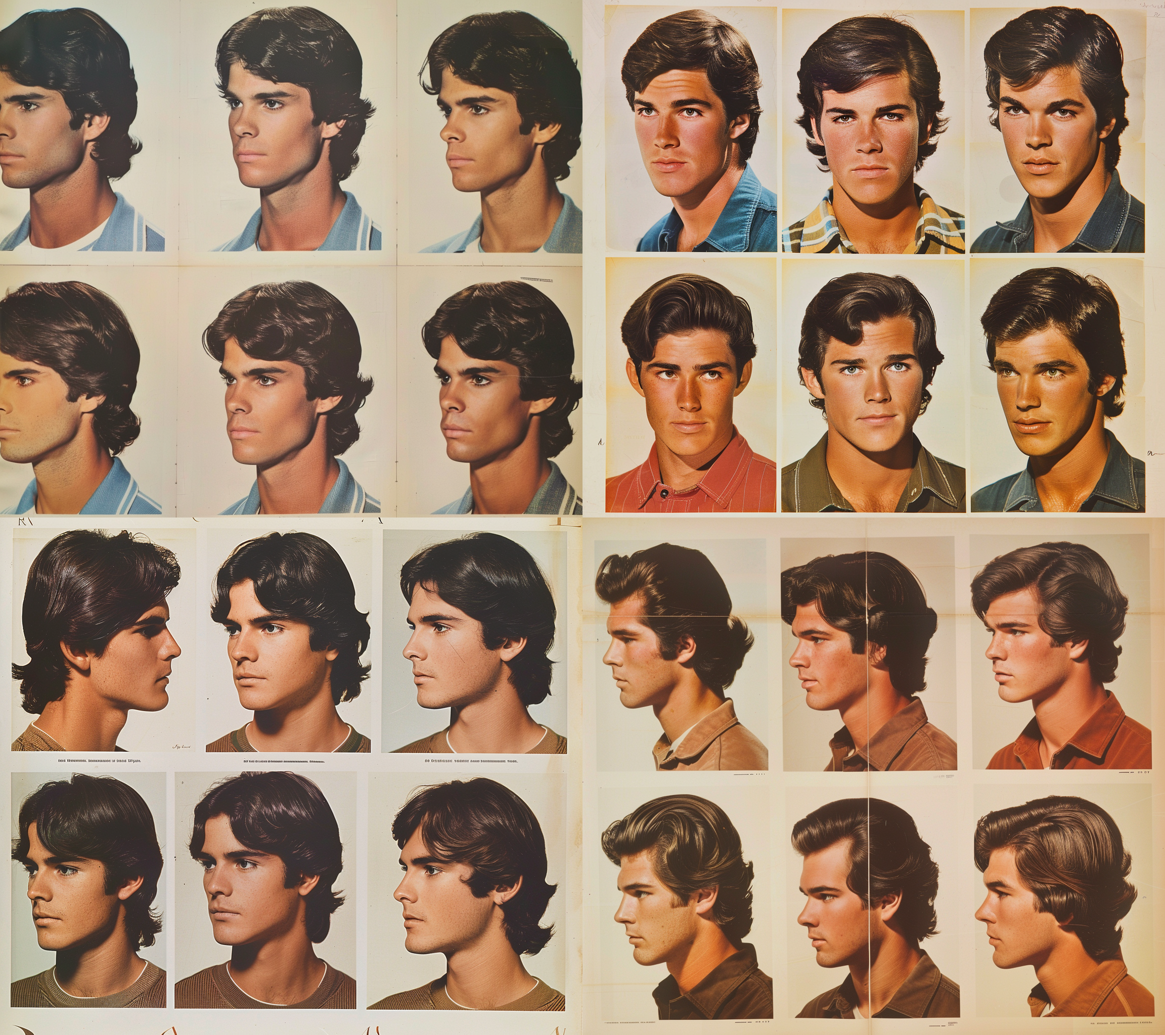 AI generated: Midjourney prompt: An early 1970s men's magazine page showed six head... (Midjourney - Fashion)