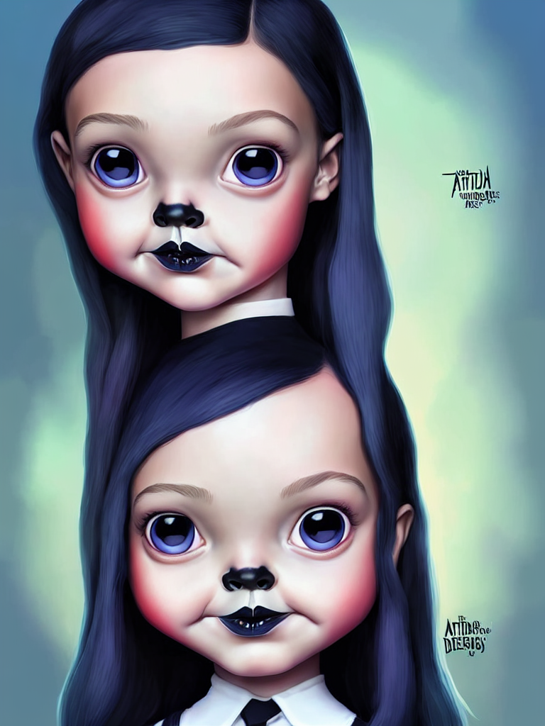 Stable Diffusion prompt: Portrait of cute baby Wednesday ...