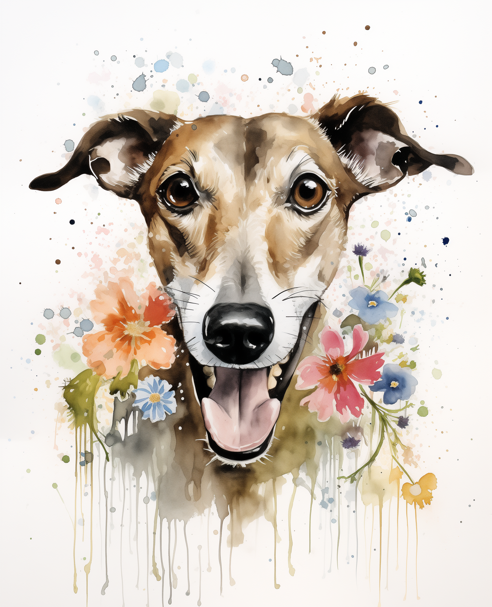 صورة مولدة بالذكاء الاصطناعي: Midjourney prompt: Watercolour painting of an elegant greyhound holdi... (نموذج Midjourney - صور شخصية)