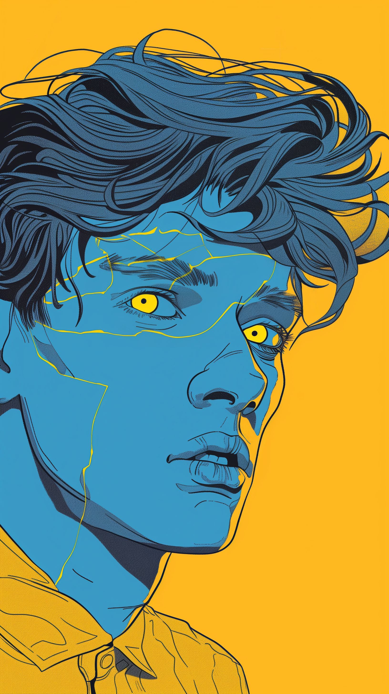 صورة مولدة بالذكاء الاصطناعي: Midjourney prompt: illustration art, face, man, gaze, bright yellow e... (نموذج Midjourney - صور شخصية)