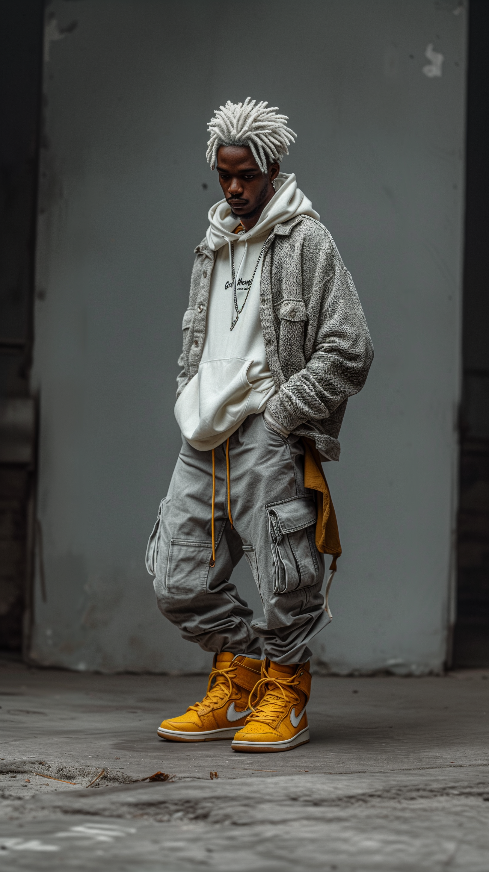 Midjourney prompt: photography, black man model, silver color dread h... - Midjourney