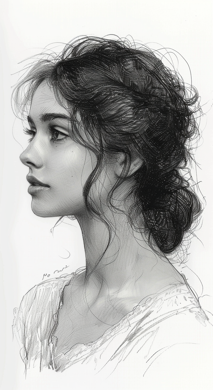 AI generated: Midjourney prompt: vintage lithograph, beautiful woman, side view, sl... (Midjourney - Portraits)