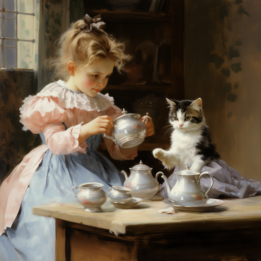 AI generated: Midjourney prompt: kittens making tea, coffee and chocolate, fetching... (Midjourney - Concept Art)