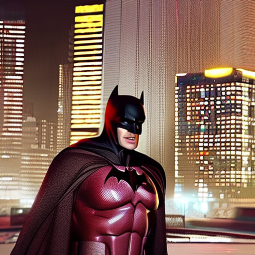 Stable Diffusion prompt: cyberpunk art Batman in Dark red...