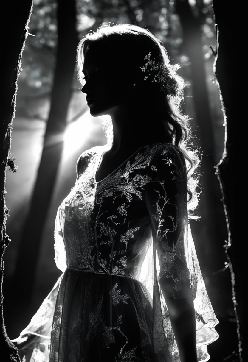 AI generated: Stable Diffusion prompt: silhouette of a woman, from the side, in a dark fo... (Stable Diffusion - Photography)