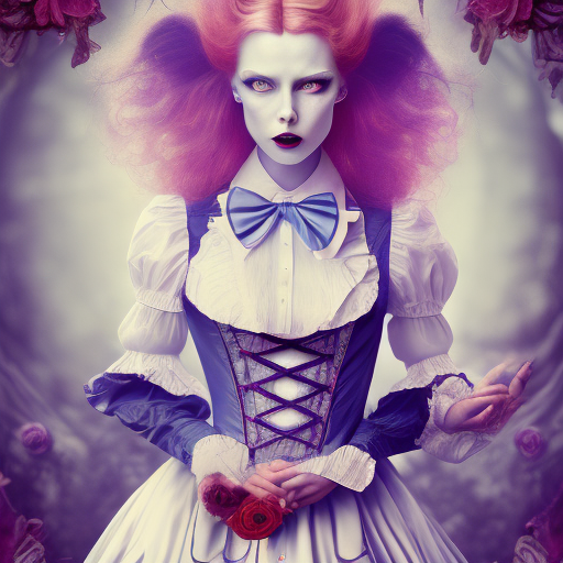 Openjourney prompt: gorgeous female dressed as evil alice...