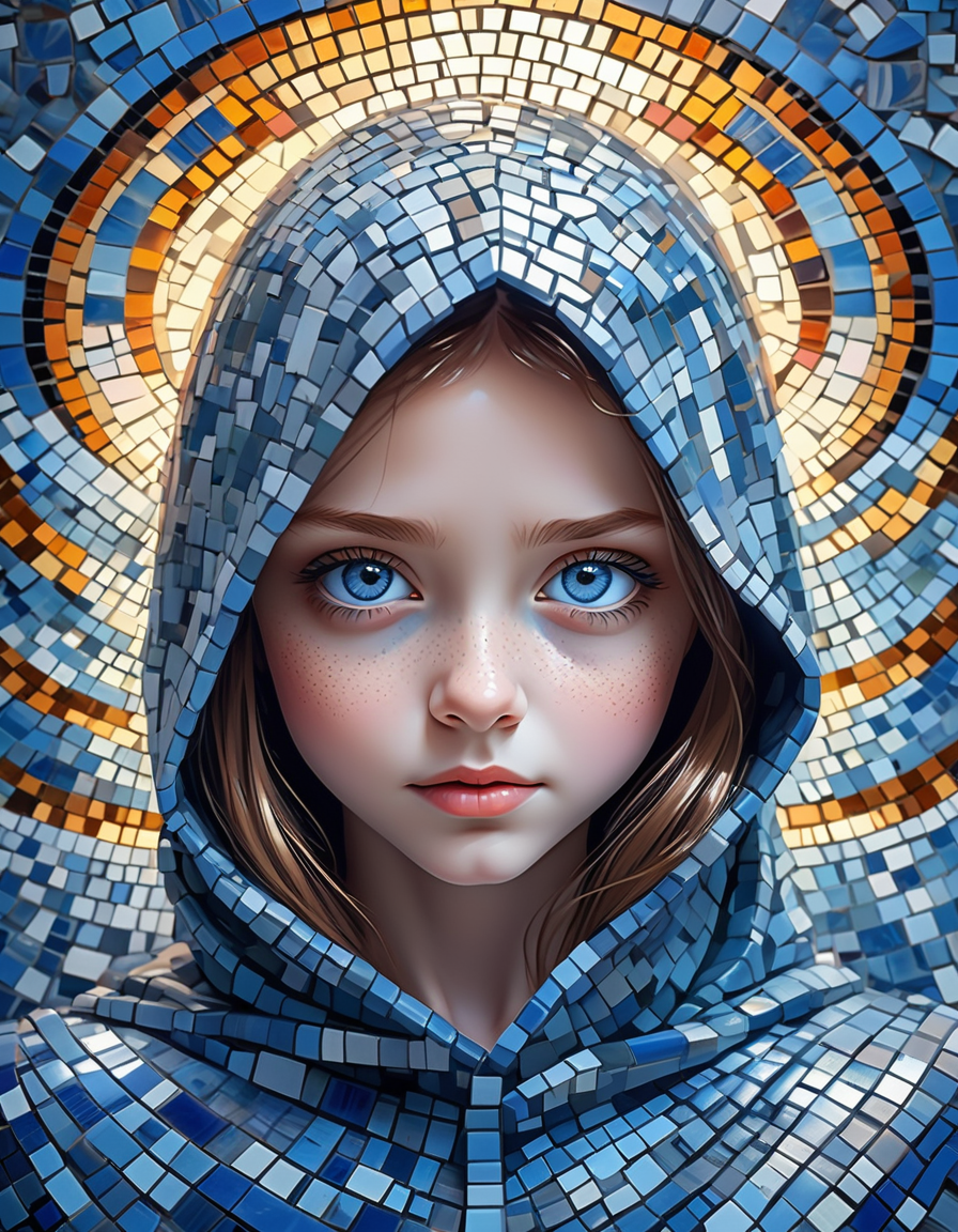 Stable Diffusion prompt: the girl has blue eyes, and a lo...