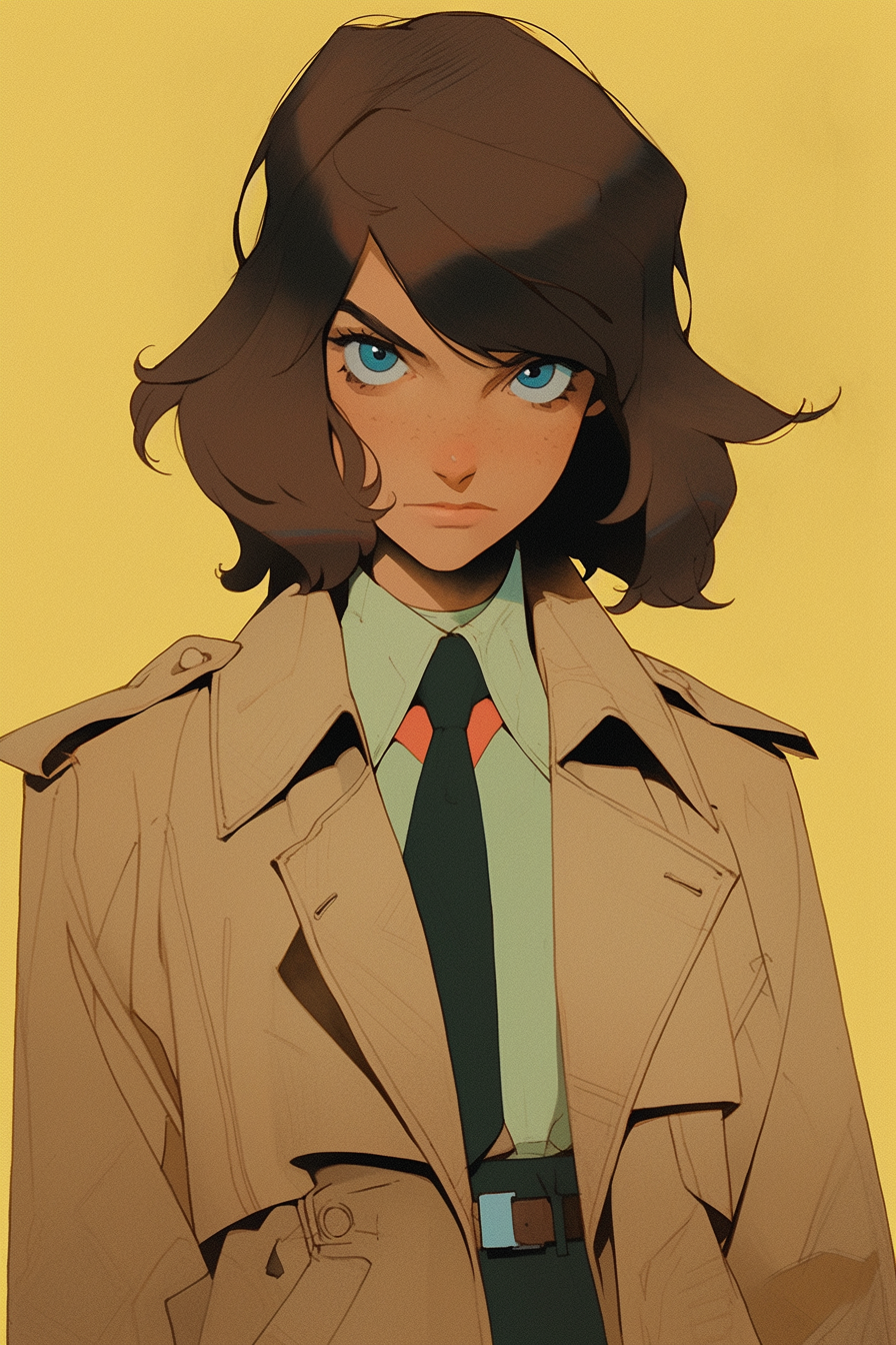 AI generated: Midjourney prompt: a confident woman detective with a sleek bobbed ha... (Midjourney - Anime)