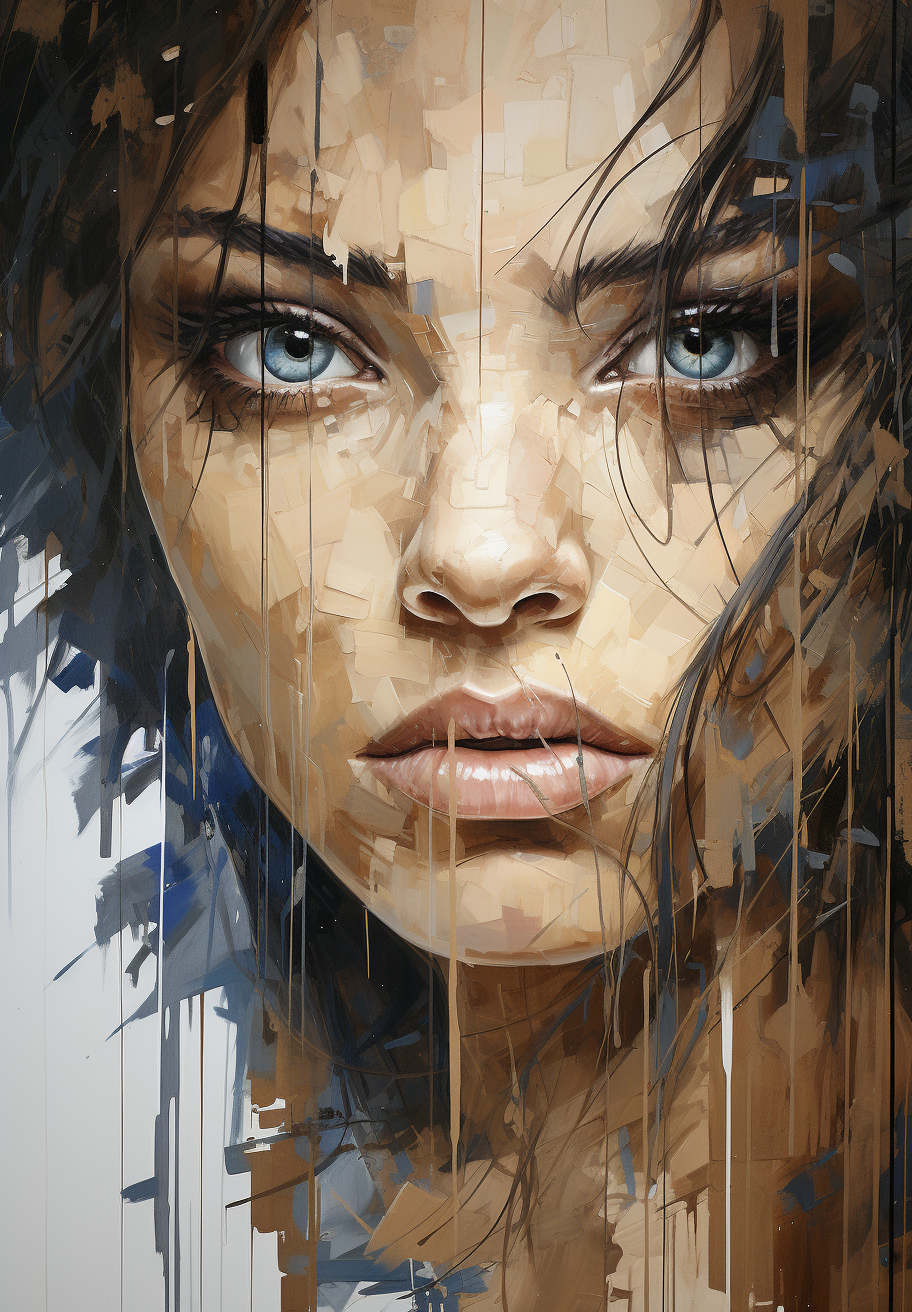 AI generated: Midjourney prompt: a woman's face made from wooden boards, in the sty... (Midjourney - Portraits)