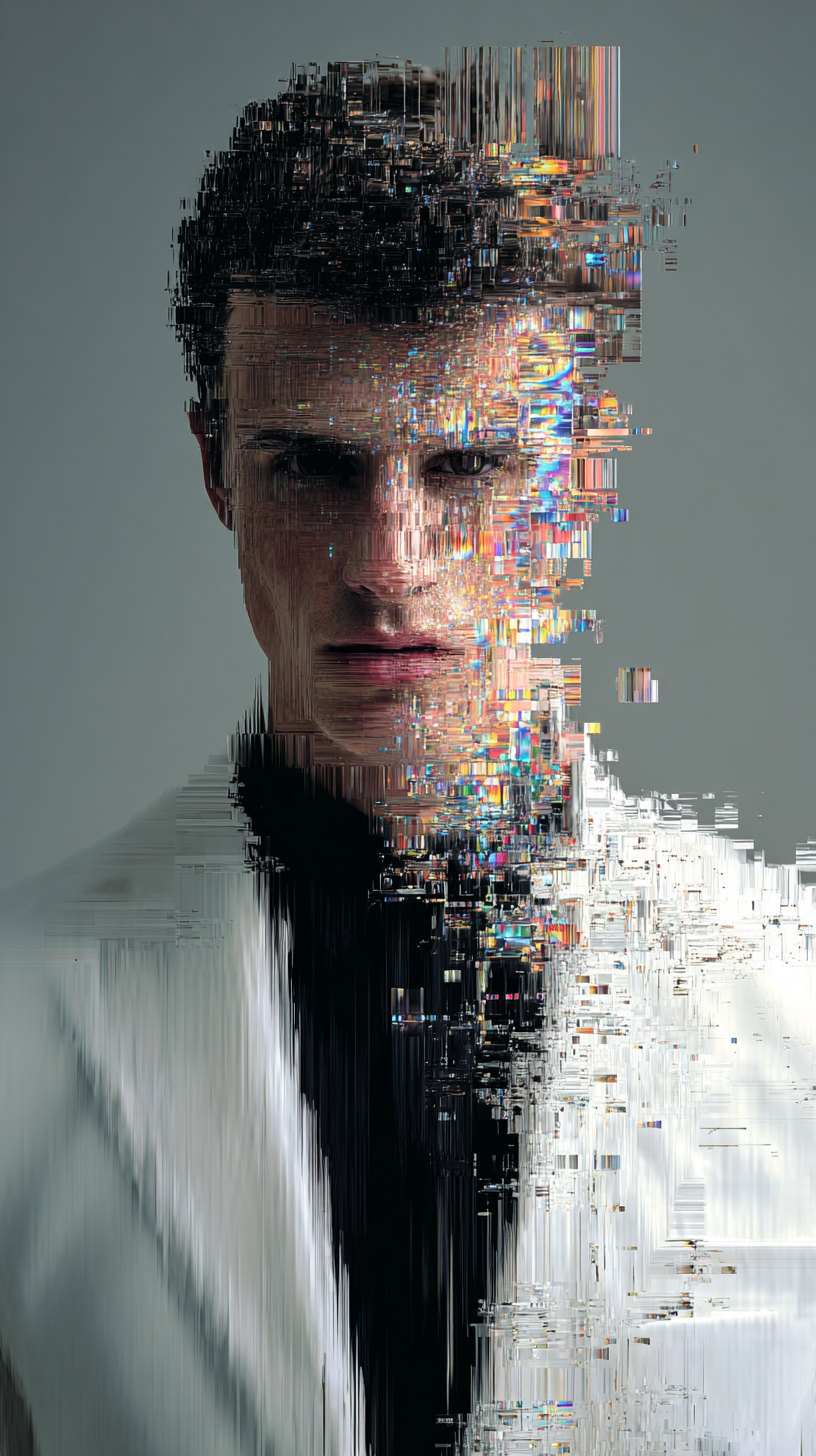 Midjourney Shatter prompt: realistic portrait of a man, front central shot, g... - Midjourney Shatter