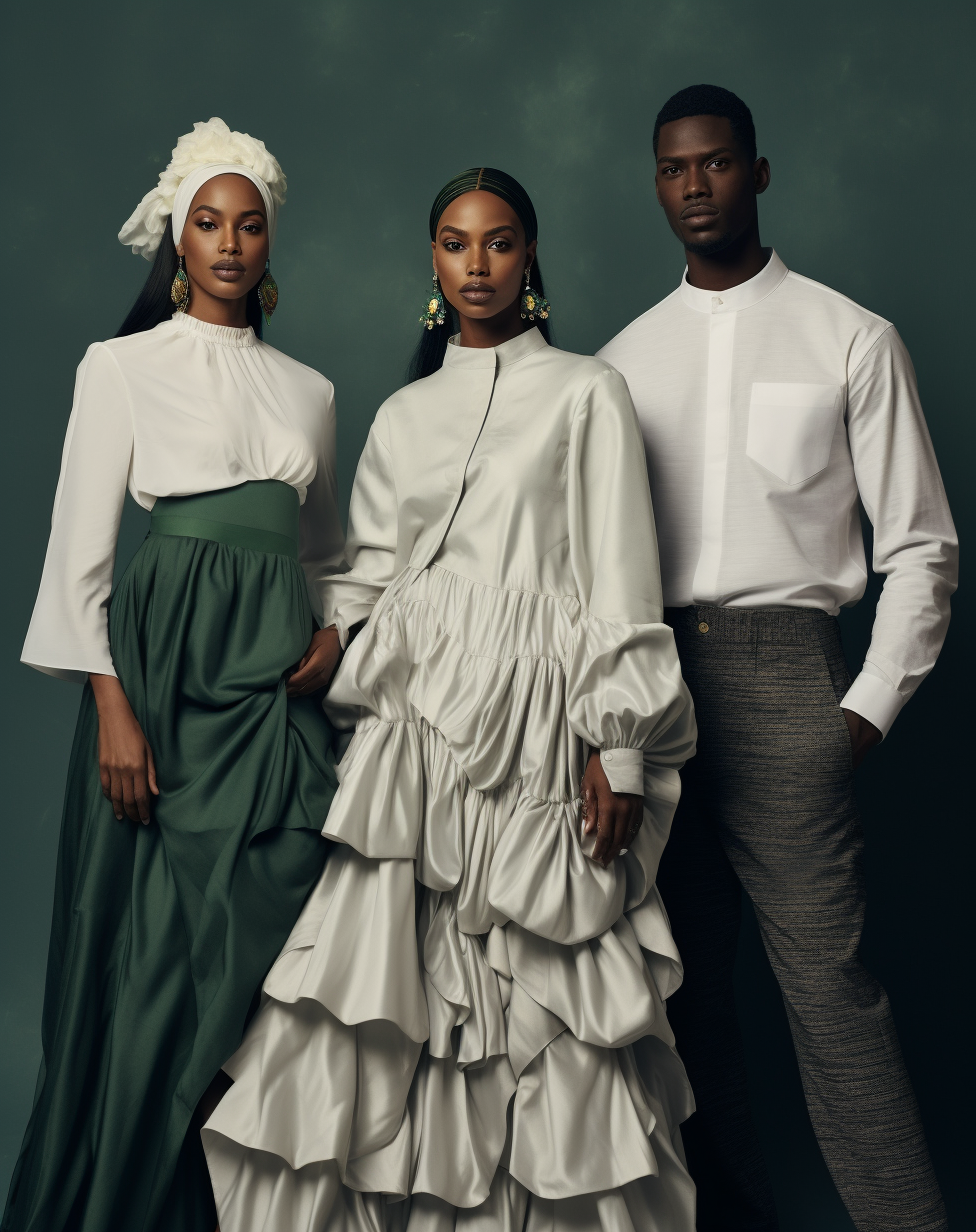 AI generated: Midjourney prompt: A photo of four African models wearing modern and ... (Midjourney - Fashion)