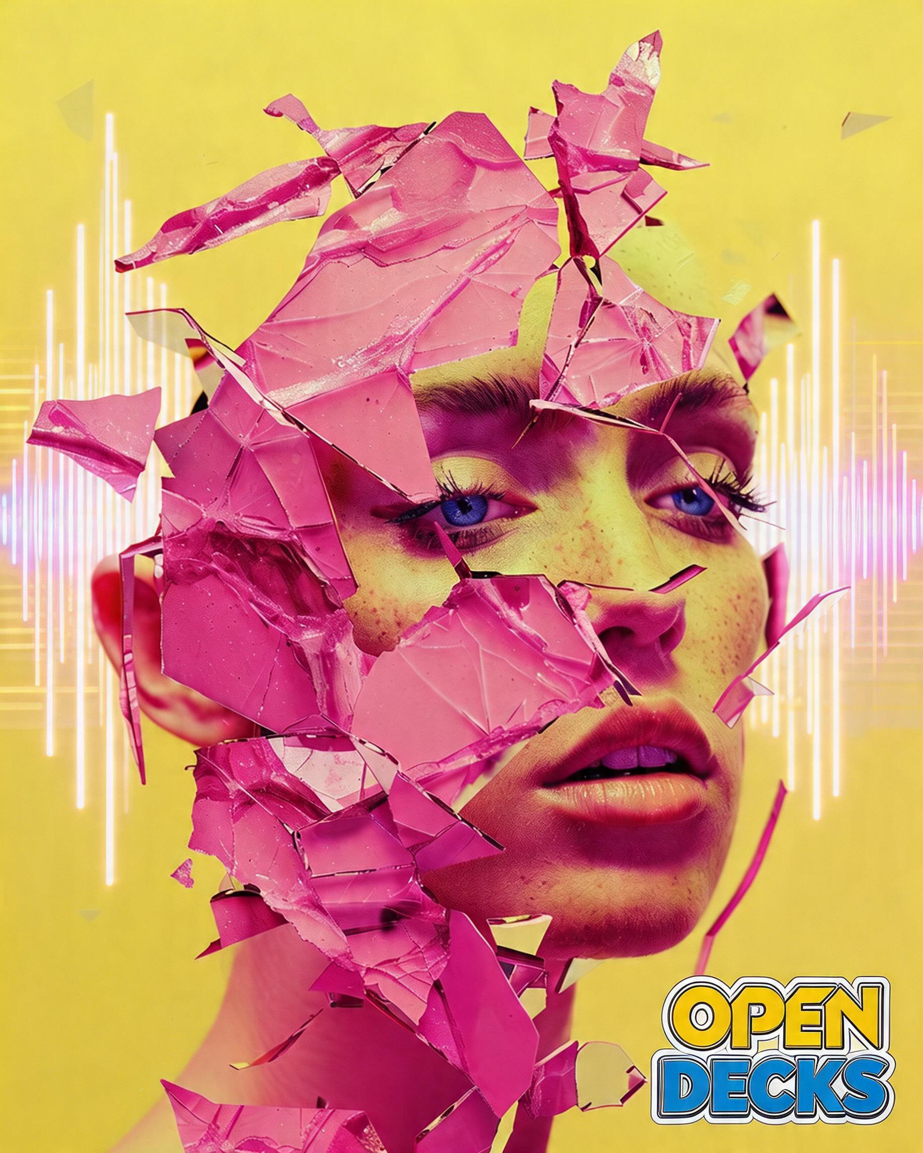 AI generated: Seedream 5 prompt: A beautiful female model made of pink broken piece... (Seedream 5 - Logos, Icons & Design)