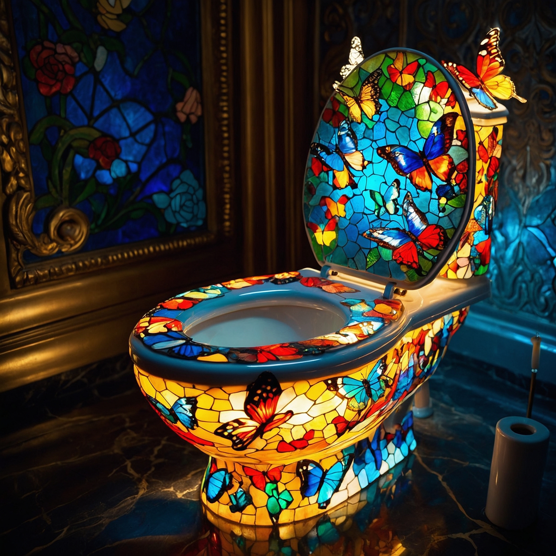 صورة مولدة بالذكاء الاصطناعي: Stained Butterfly latrine (نموذج SD XL - فن مفاهيمي)