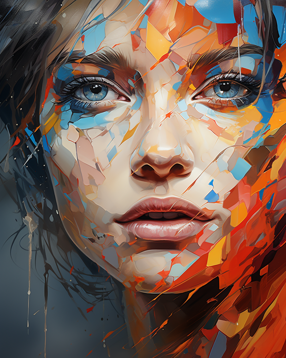 AI generated: Midjourney prompt: an painting on the canvas of a woman in colorful t... (Midjourney - Portraits)