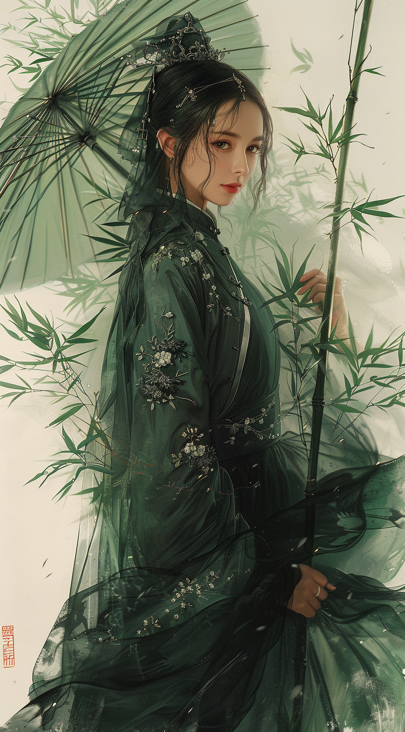 AI generated: Midjourney prompt: painting of a woman dressed in traditional Chinese... (Midjourney - Portraits)