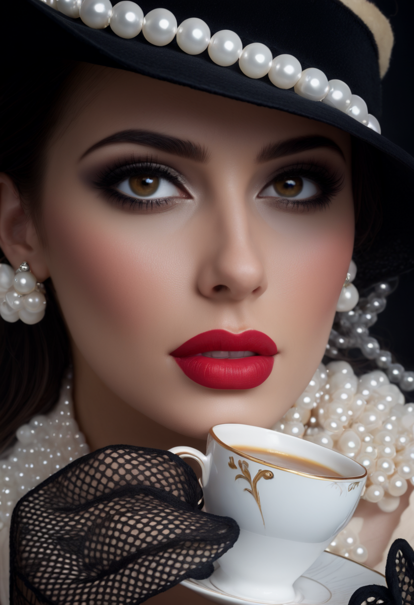 AI generated: Stable Diffusion prompt: The image features a woman wearing a hat and holdi... (Stable Diffusion - Photography)