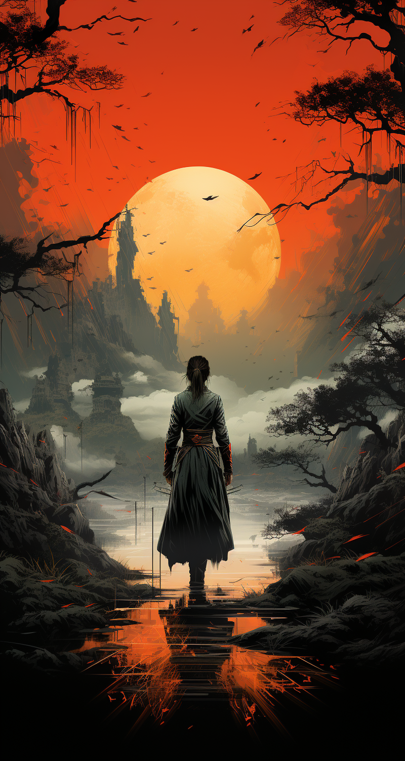 AI generated: Midjourney prompt: the samurai at night with her sword, in the style ... (Midjourney - Portraits)