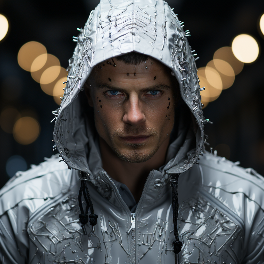 صورة مولدة بالذكاء الاصطناعي: Midjourney prompt: the head of a white man with hoodie on, in the sty... (نموذج Midjourney - تصوير فوتوغرافي)