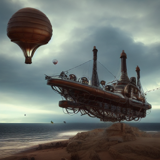 Stable Diffusion prompt: Steampunk airship with balloon l...