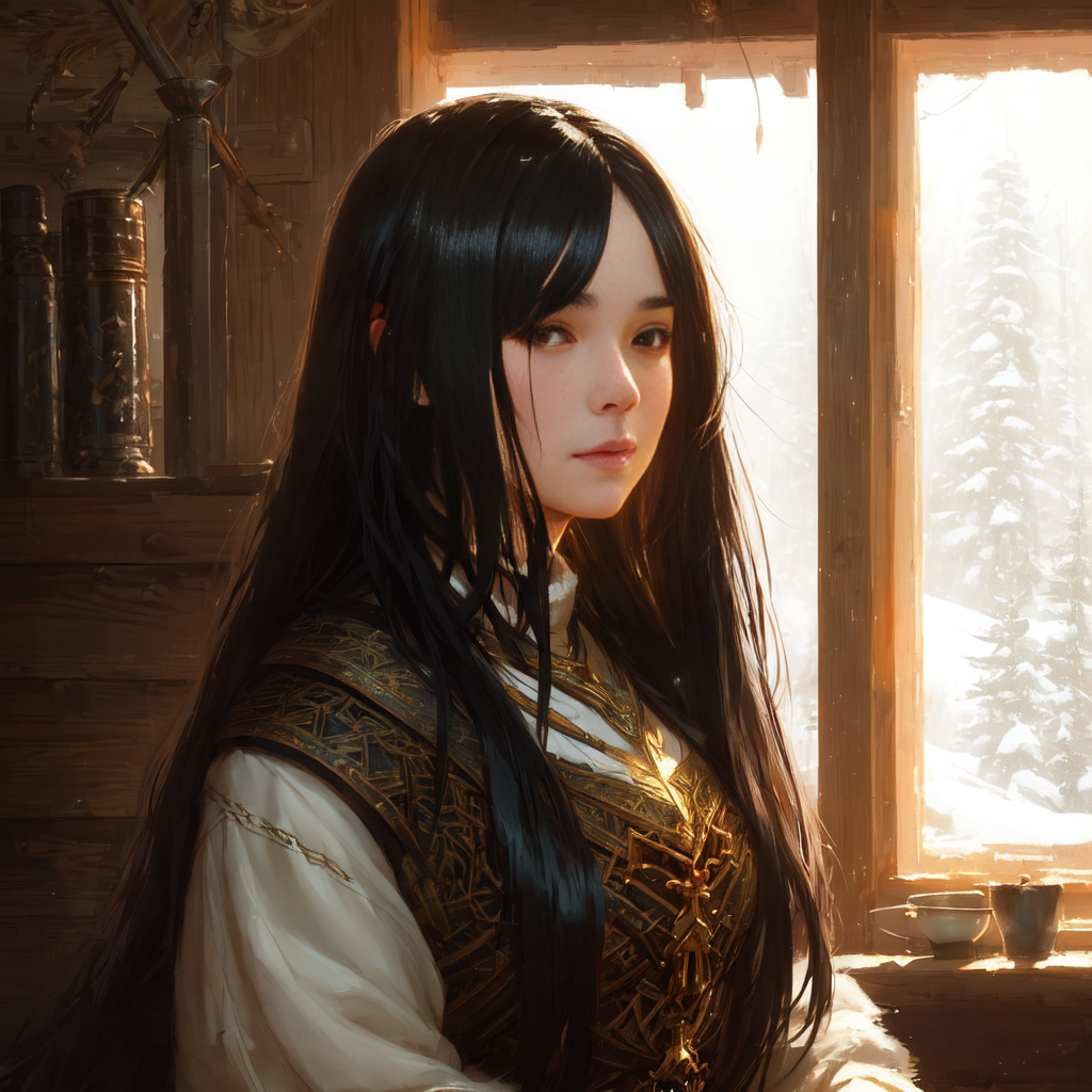 Stable Diffusion prompt: (a beautiful girl in a cozy cabi...