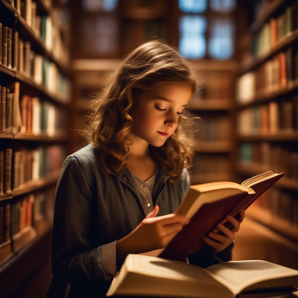 AI generated: Stable Diffusion prompt: Wisdom and wonder, a girl engrossed in reading ami... (Stable Diffusion - Portraits)
