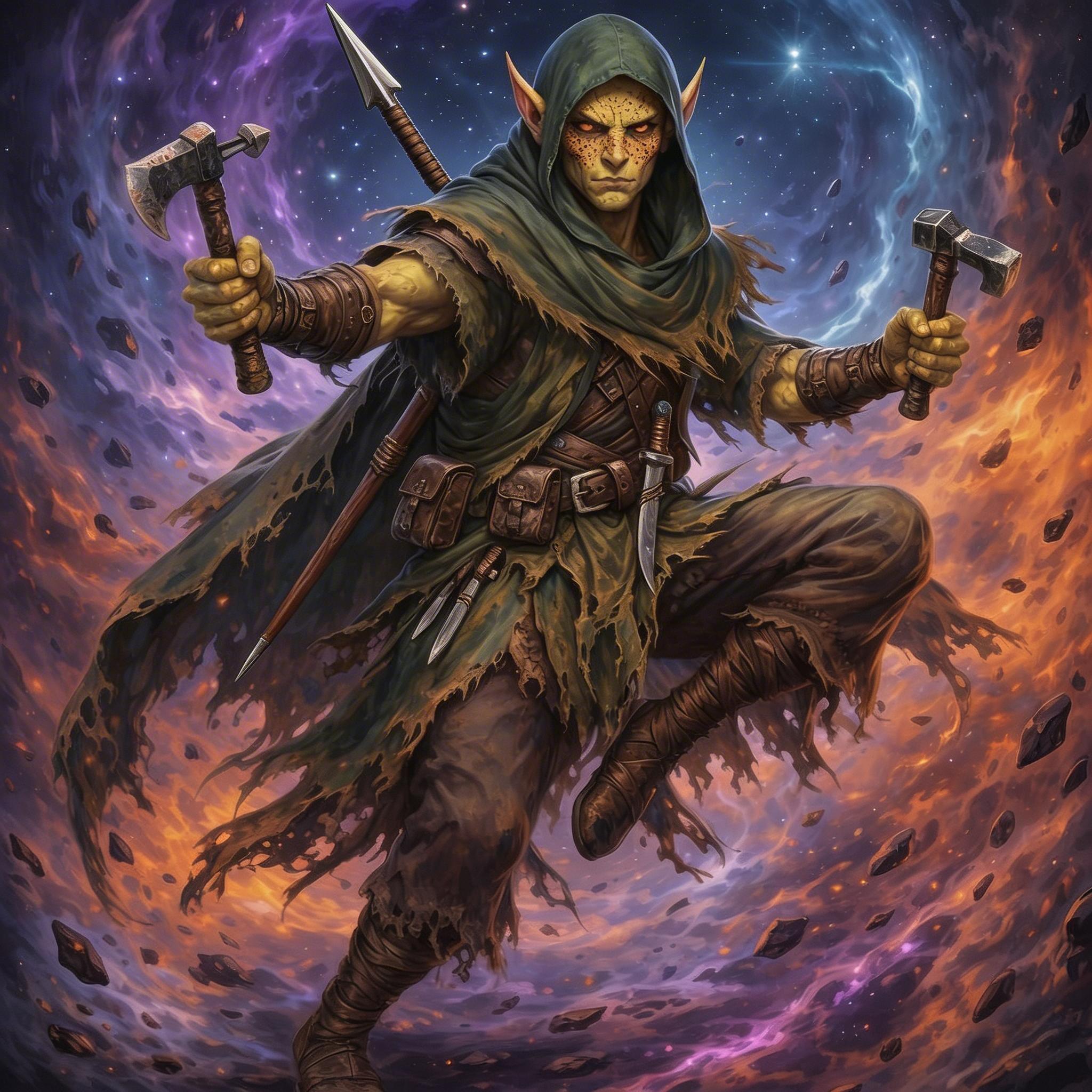 AI generated: Seedream 5 prompt: male githzerai ranger wearing green hooded cloak ... (Seedream 5 - Concept Art)