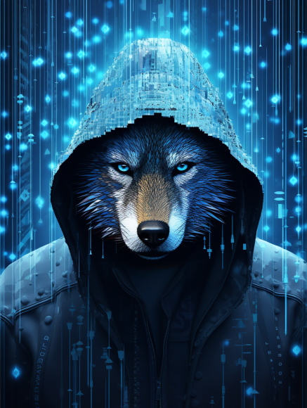 AI generated: Midjourney prompt: hooded anthropomorphic man-wolf, in a Matrix-style... (Midjourney - Animals & Nature)