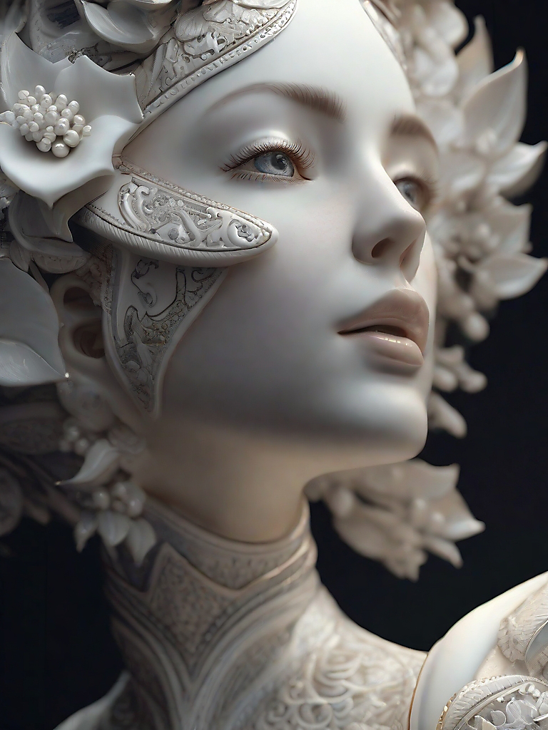 AI generated: Stable Diffusion prompt: Intricate angle shot of a woman, porcelain made, m (Stable Diffusion - Concept Art)
