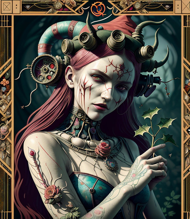 AI generated: Deliberate prompt: tarot card with intricate detailed frame around th... (Deliberate - Portraits)