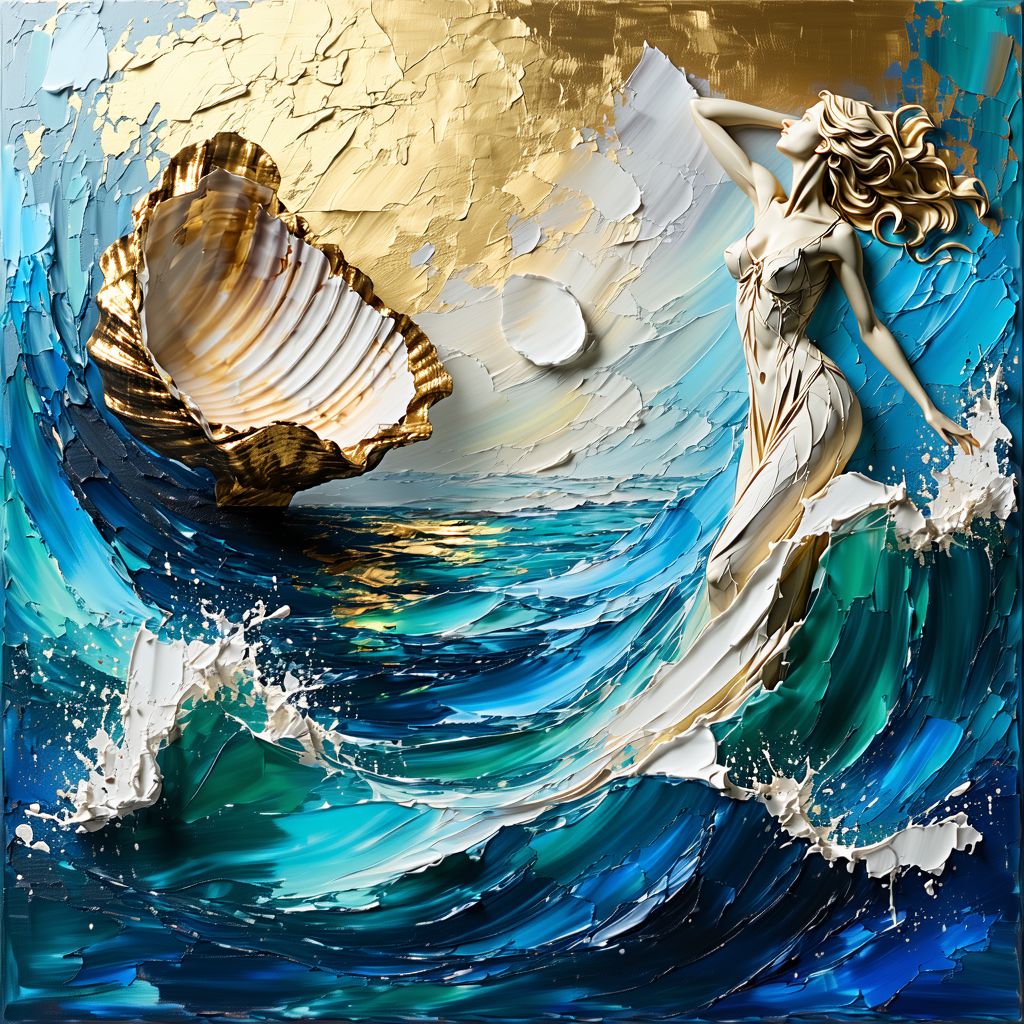 AI generated: Stable Diffusion prompt: An oil on canvas painting of The Birth of Venus, r... (Stable Diffusion - Landscapes)