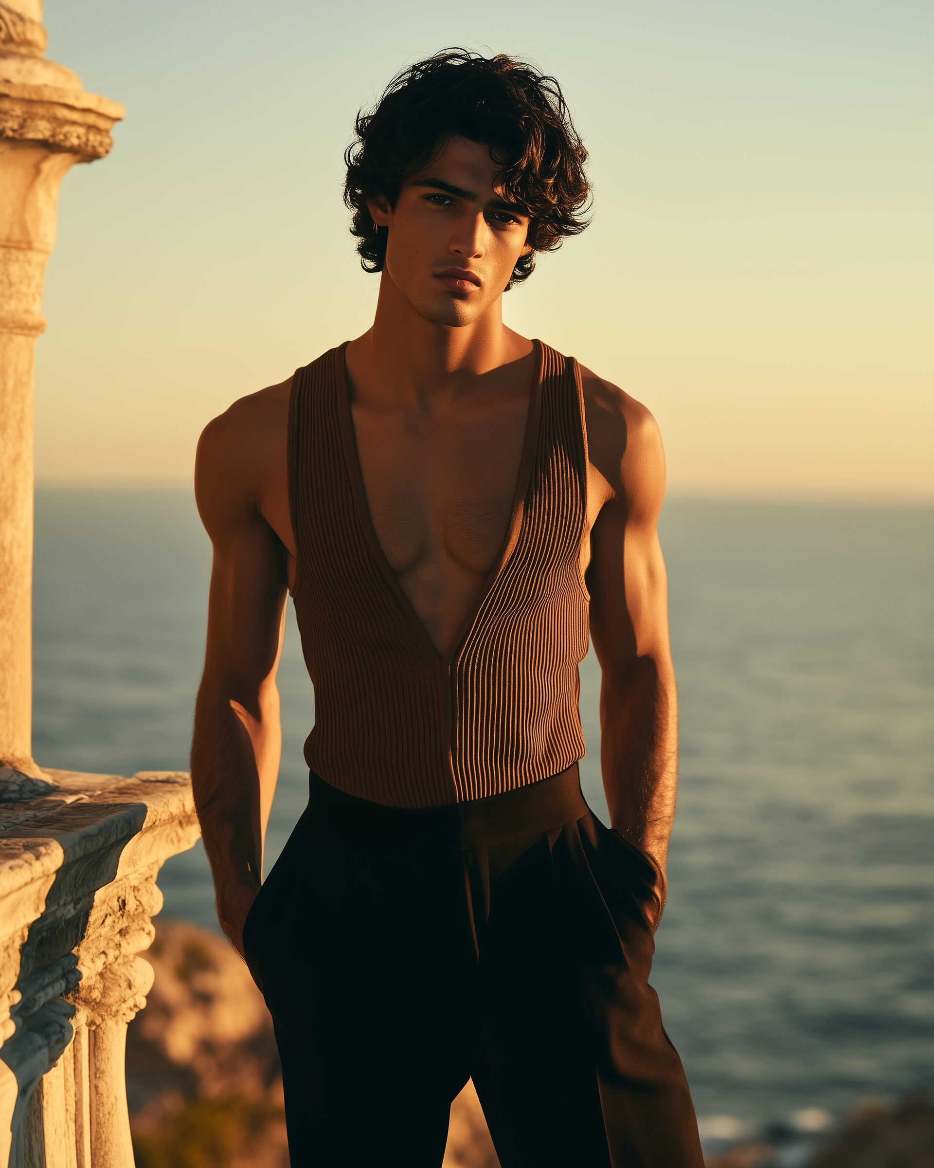Midjourney prompt: A French Algerian male model with dark hair and li... - Midjourney