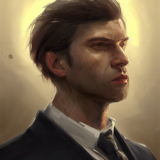 Stable Diffusion prompt: Portrait of a man by Greg Rutkow...