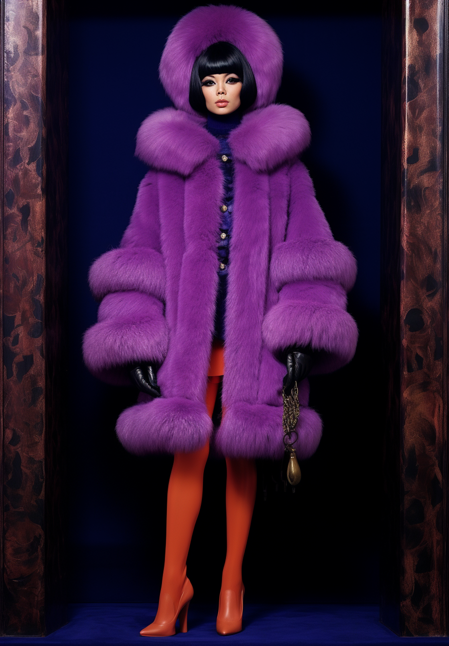 Midjourney prompt: a woman in purple wears furs, in the style of bett... - Midjourney