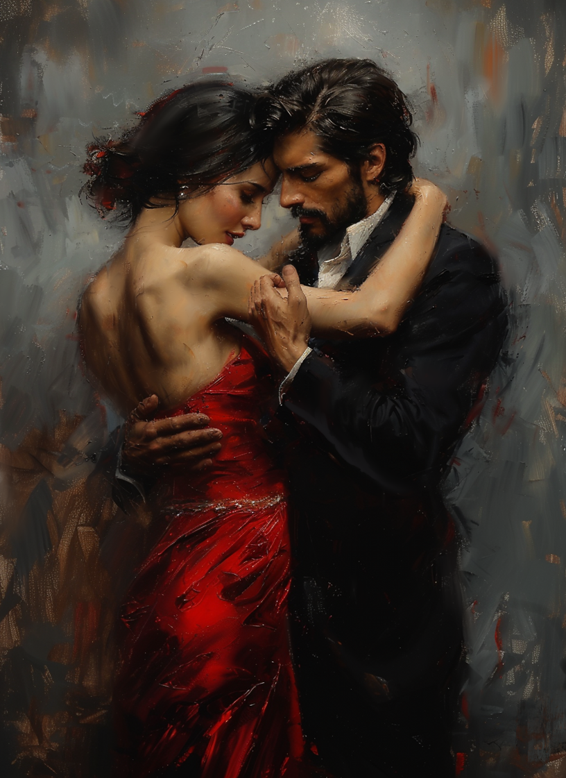 AI generated: Midjourney prompt: An oil painting man and woman are dancing the tang... (Midjourney - Portraits)