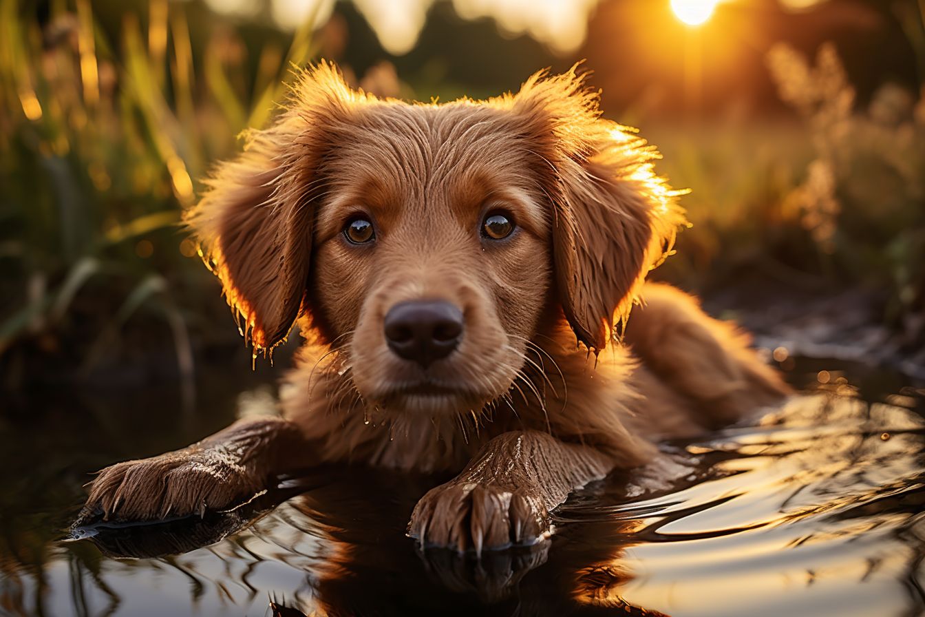 Midjourney prompt: Cute dog, Breathtaking summer landscape scene. Clo... - Midjourney