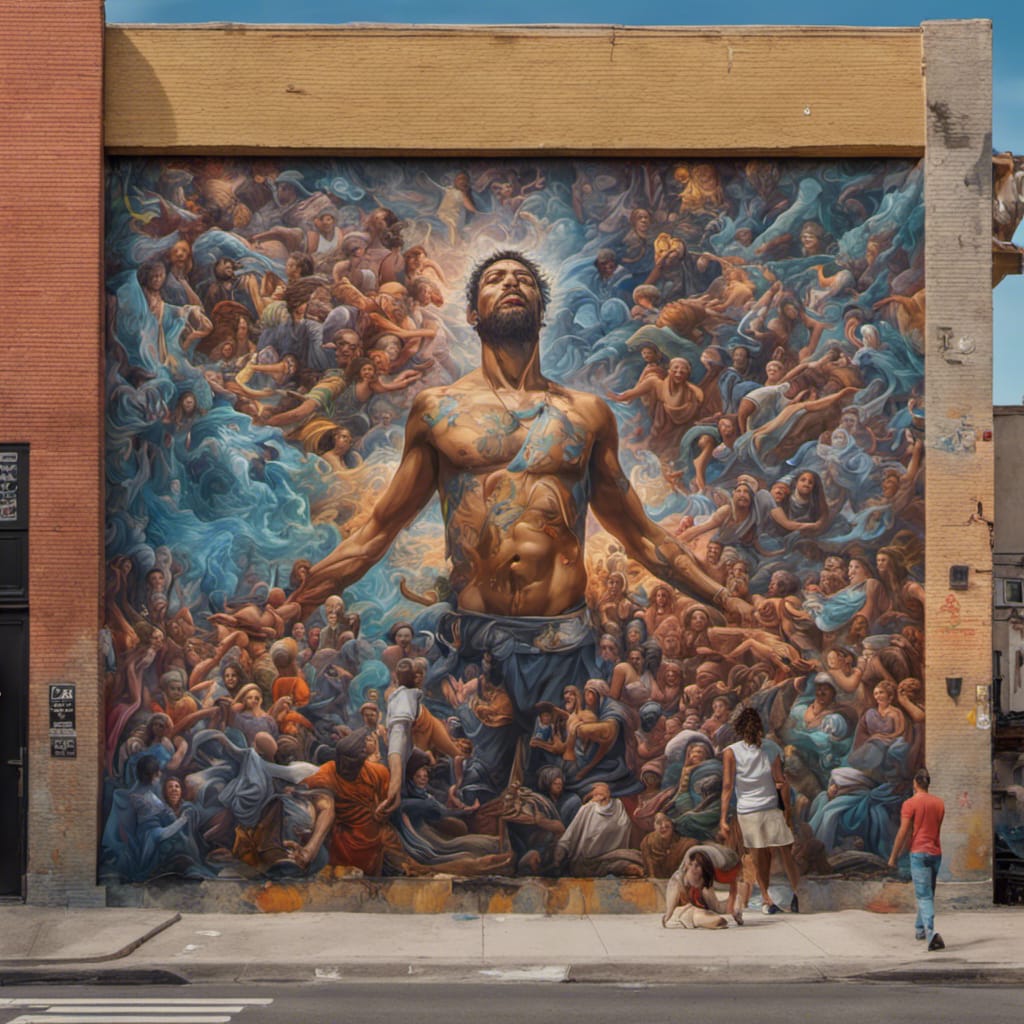 Stable Diffusion prompt: a full wide view of a mural that spans an entire c... - Stable Diffusion