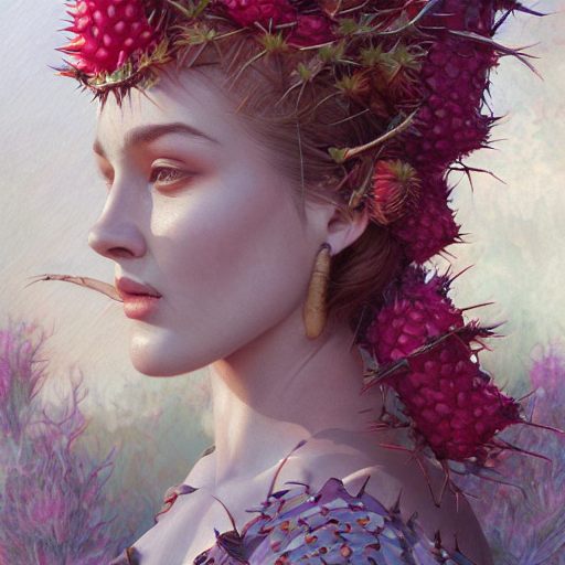Stable Diffusion prompt: portrait made of prickly pear an...