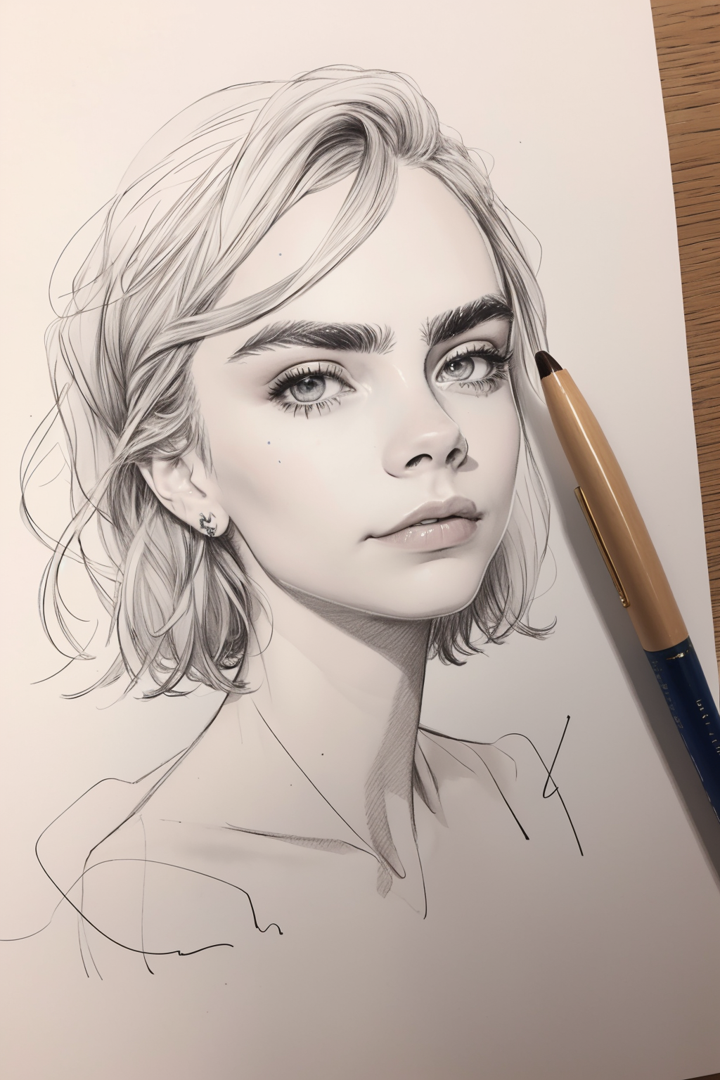 AI generated: Stable Diffusion prompt: Cara Delevingne, ((amateur) scribble sketch), (smu... (Stable Diffusion - Portraits)