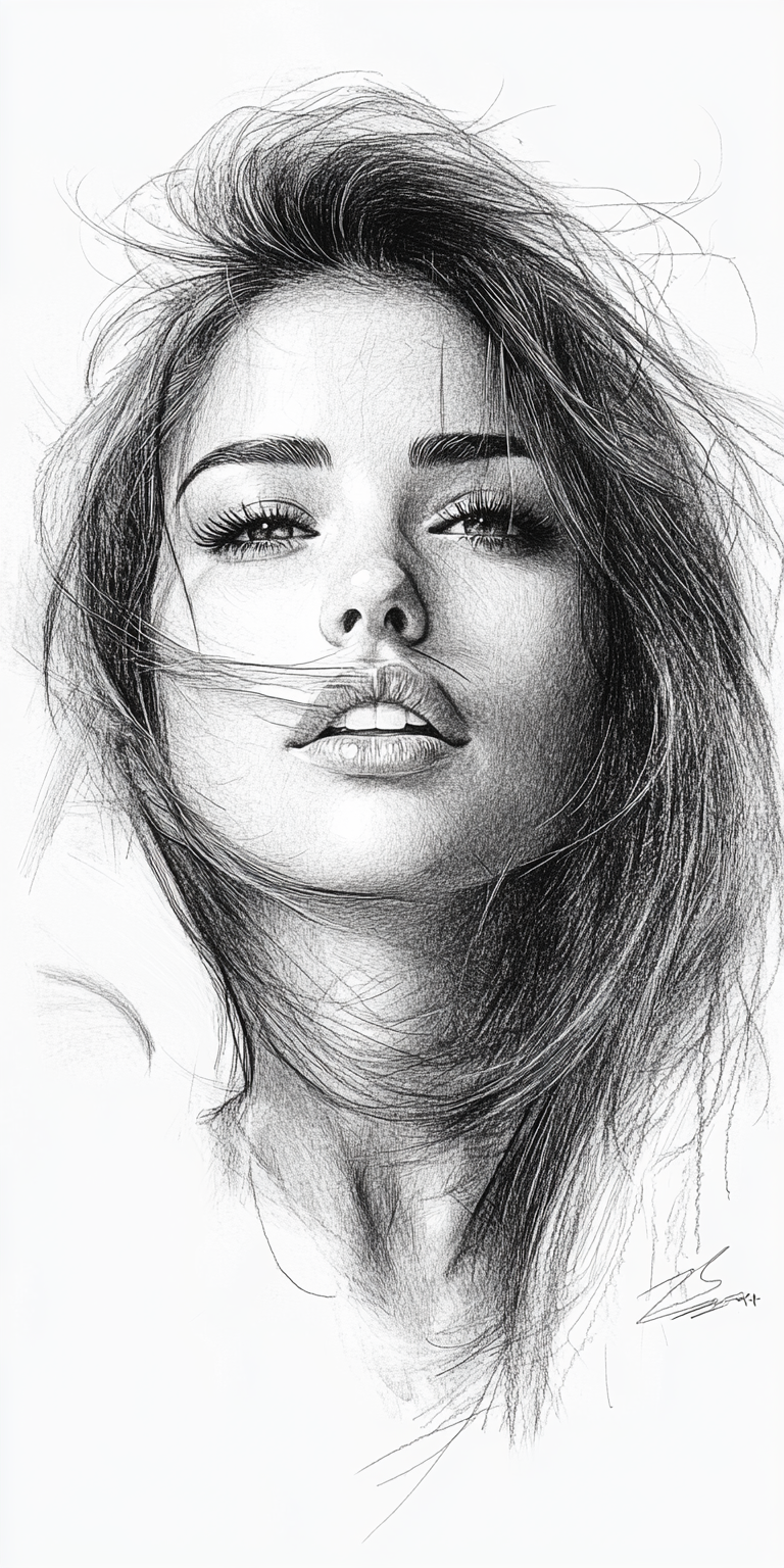 AI generated: Midjourney prompt: lithograph of a beautiful woman, side view, slight... (Midjourney - Portraits)