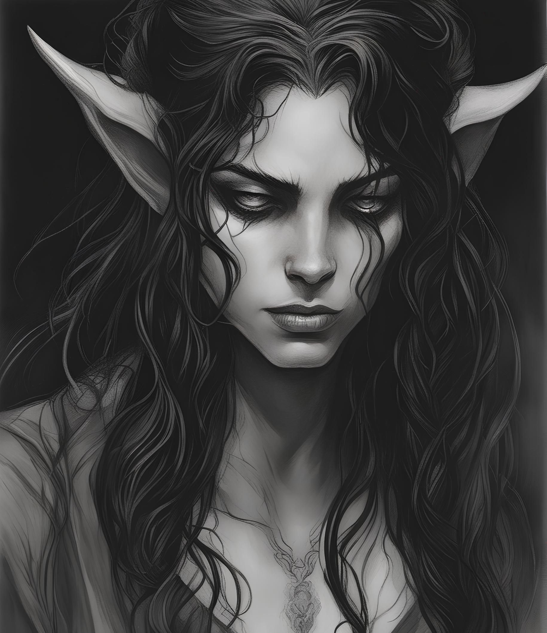 صورة مولدة بالذكاء الاصطناعي: Deliberate prompt: A tiefling of long black hair crying in the darkne... (نموذج Deliberate - صور شخصية)