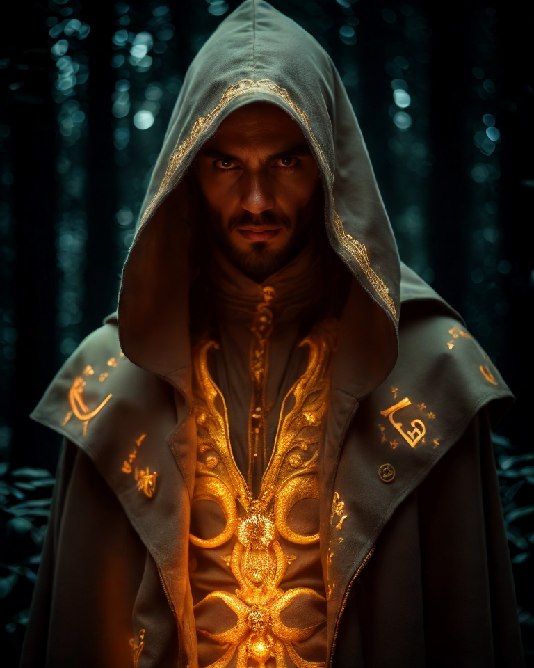 FLUX prompt: A photo of a sinister, enigmatic magician cloaked ... - FLUX