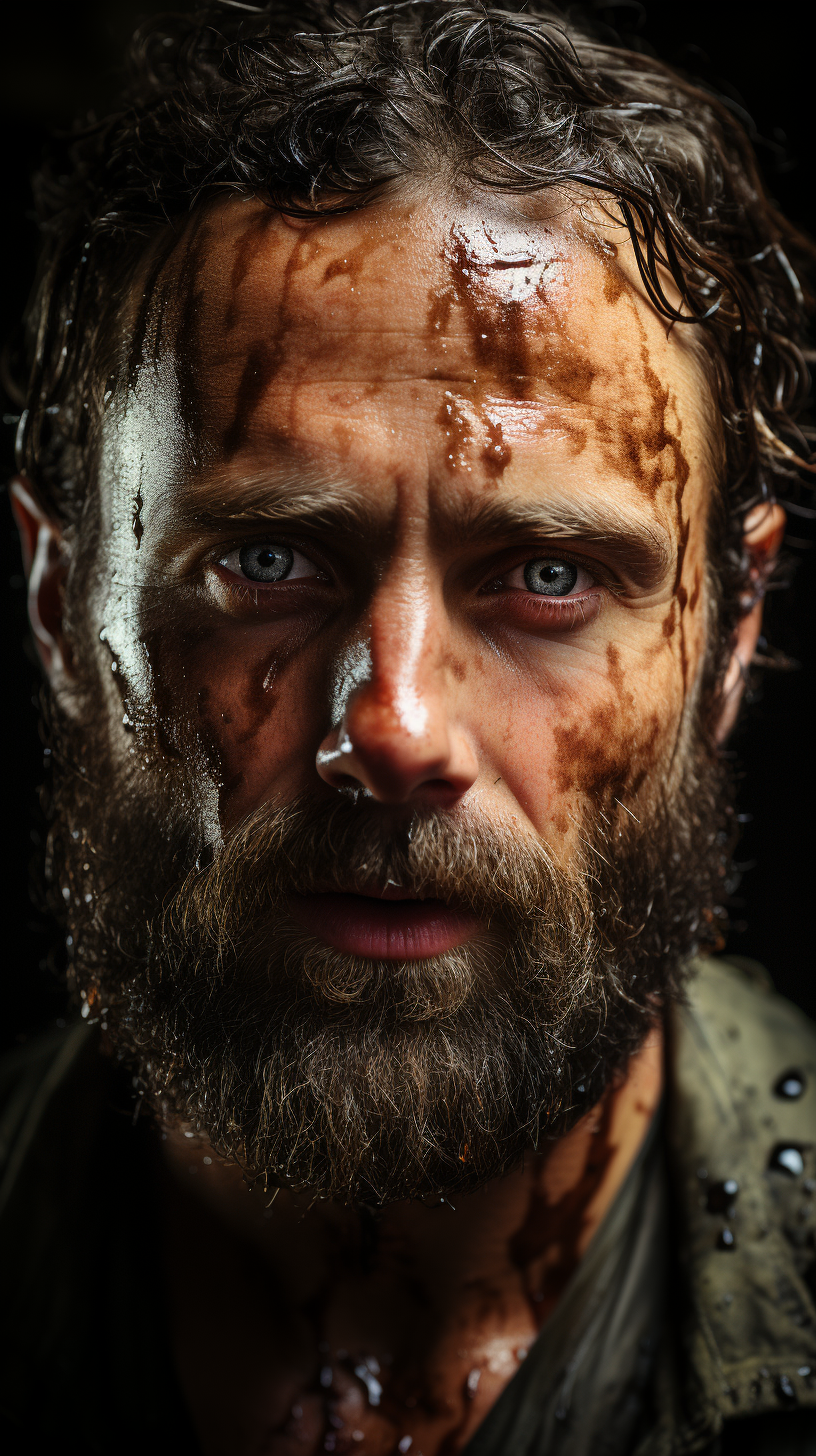 صورة مولدة بالذكاء الاصطناعي: Midjourney prompt: a hyper realistic Rick Grimes from the walking dea... (نموذج Midjourney - صور شخصية)