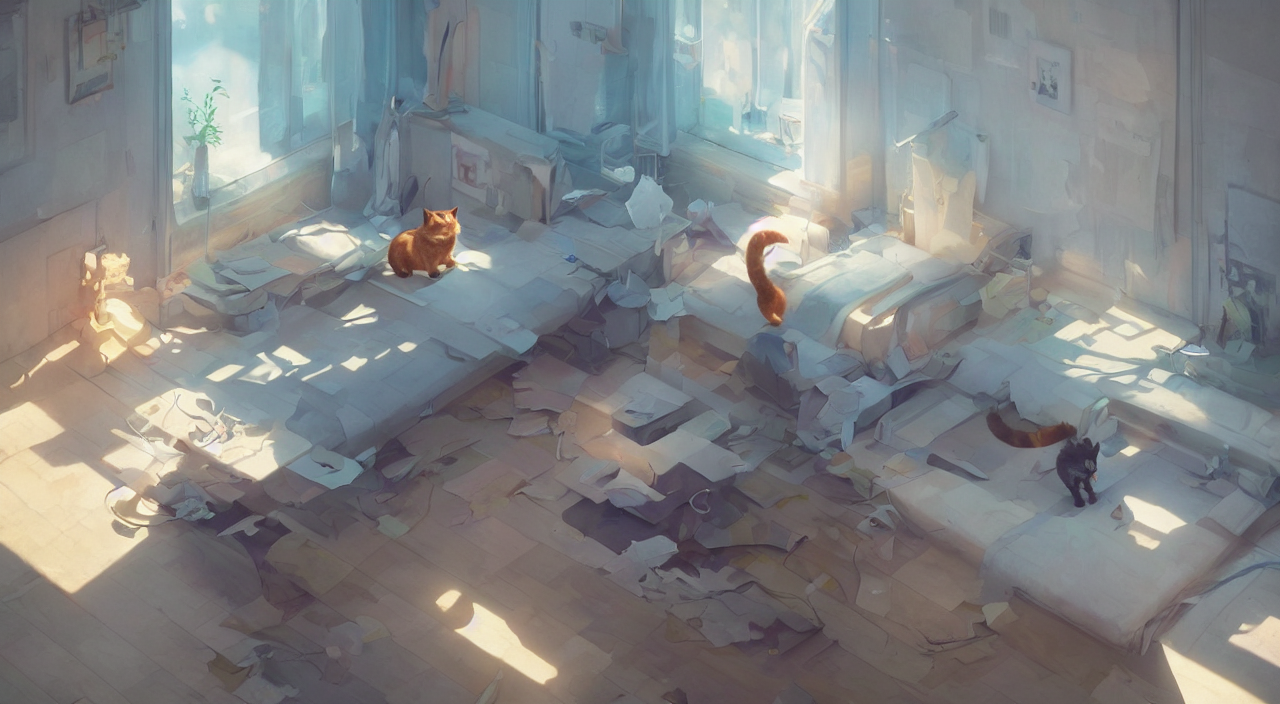 pixel art cat studying python | stable diffusion... Stable Diffusion prompt: cat in a wide room. digital art....