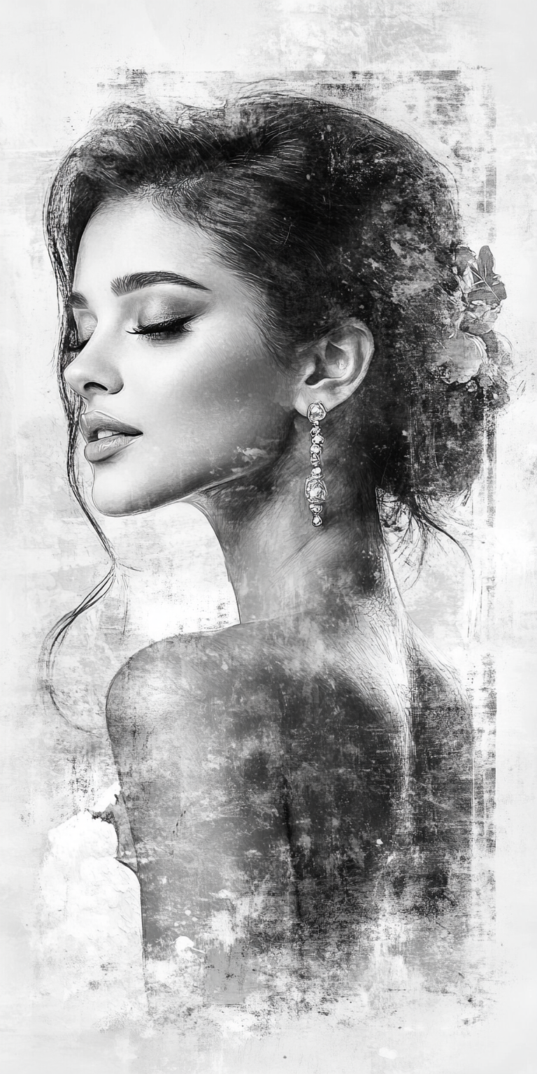 AI generated: Midjourney prompt: Realistic black and white sketch of a beautiful Sp... (Midjourney - Portraits)