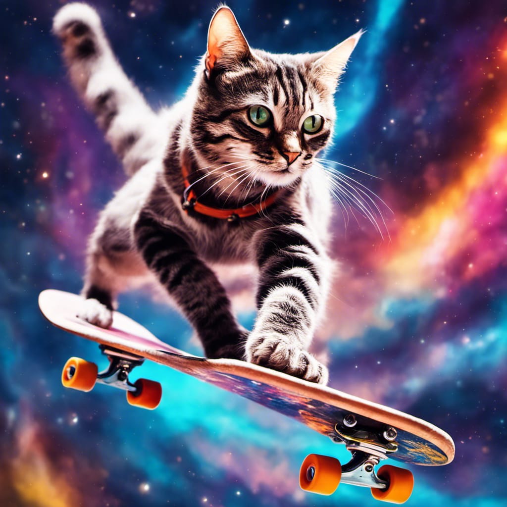 AI generated: A Cat skateboarding in space (Stable Diffusion - Portraits)
