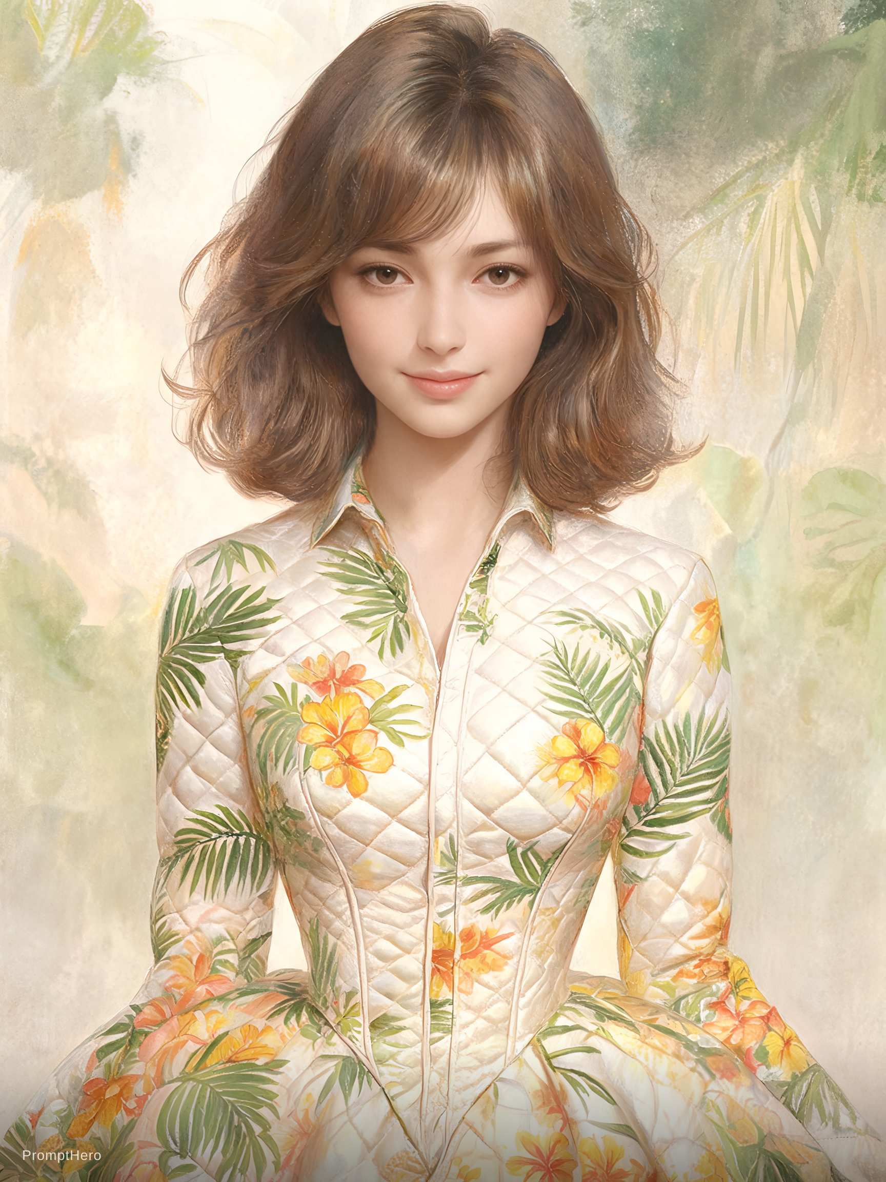 AI generated: Seedream 5 prompt: A waist up portrait of a beautiful woman, wearing ... (Seedream 5 - Portraits)
