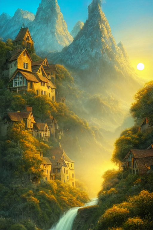 Stable Diffusion prompt: A quaint village near the talles...