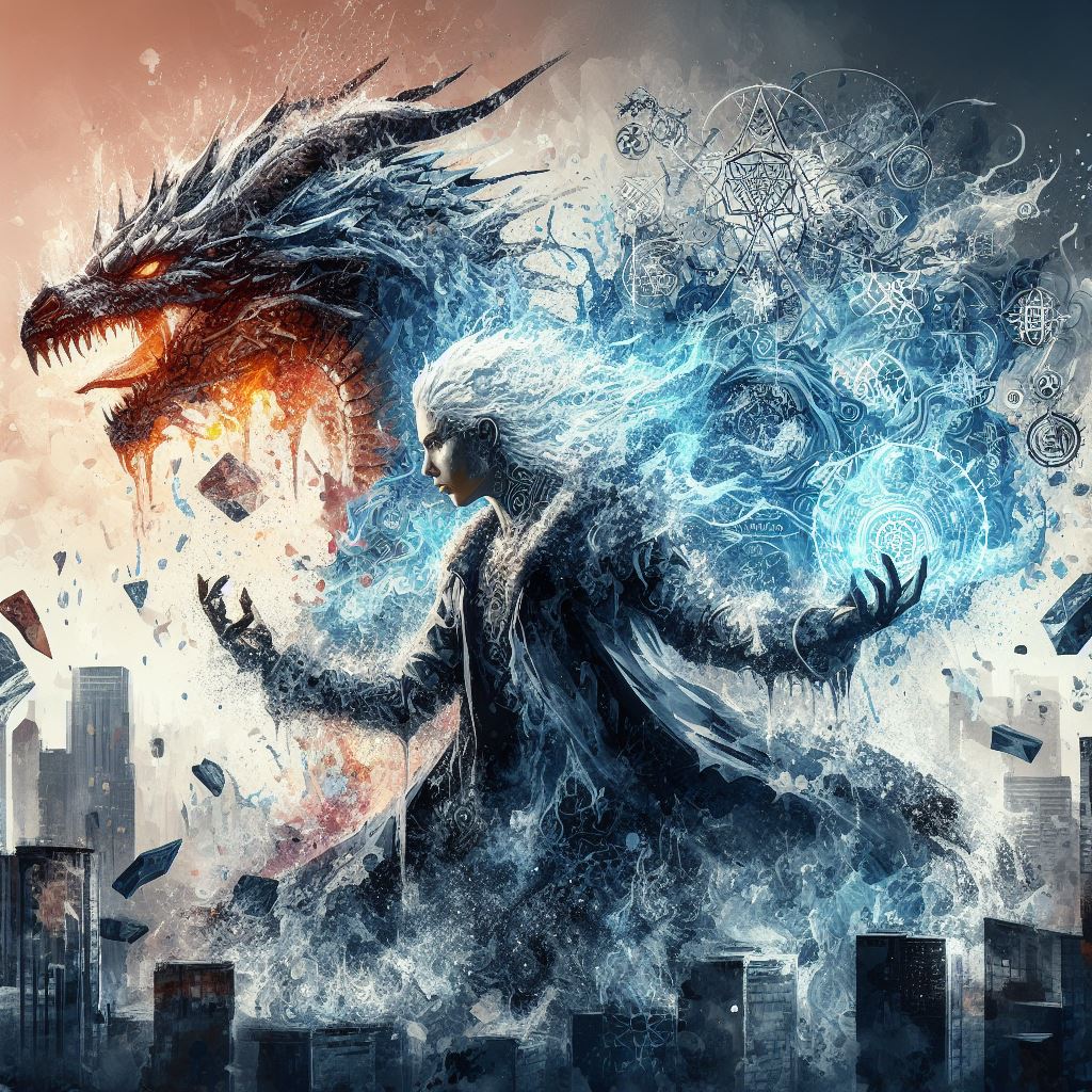 صورة مولدة بالذكاء الاصطناعي: DALL·E prompt: A badass warlock woman made of water and ice summo... (نموذج DALL·E - فن مفاهيمي)
